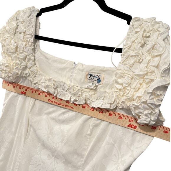 Vintage 80s Hawaiian XL Off the Shoulder Maxi Dress Floral Wedding Ivory White - Picture 6 of 9